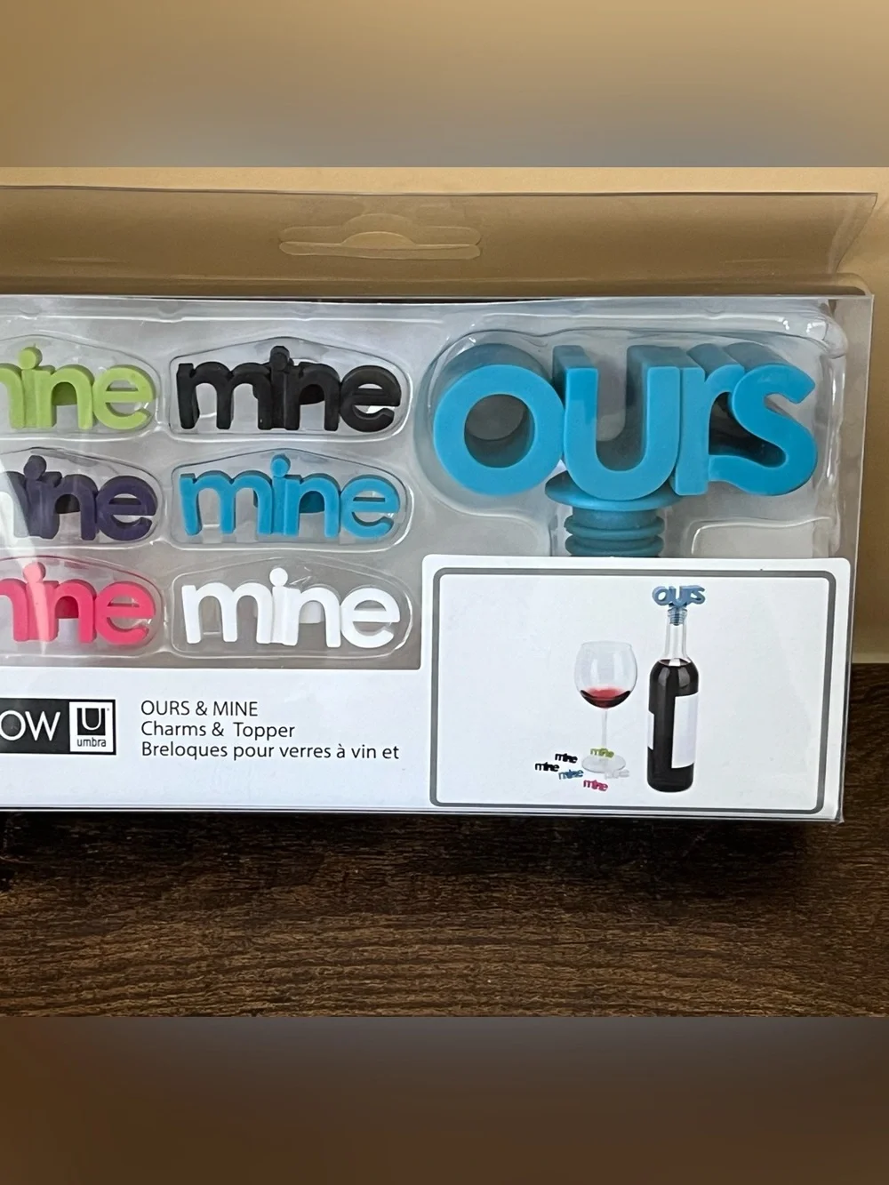 New Umbra Ours & Mine Wine Charms and Bottle Topper - Blue & Multi-Color